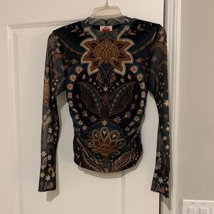 FARM Rio Intricate Pattern Long Sleeve Top
